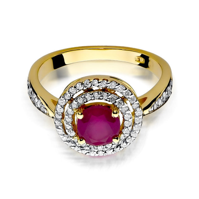 Inel Aur 14k cu Rubin 1.20 ct si Diamante Naturale 0.38 ct