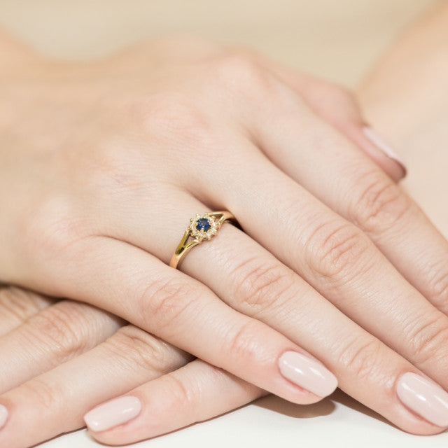 Inel Aur 14K cu Safir 0.15 ct si Diamante Naturale 0.09 ct