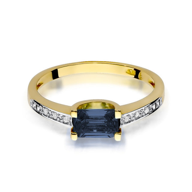 Inel Aur 14K cu Safir 0.60 ct si Diamante Naturale 0.03 ct