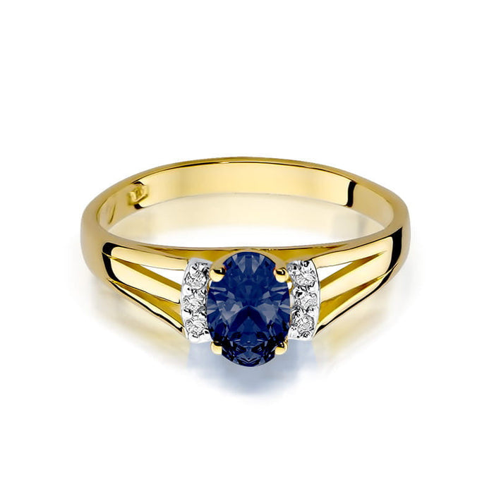 Inel Aur 14K cu Safir 0.70 ct si Diamante Naturale 0.05 ct