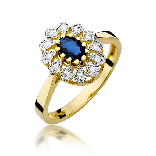 Inel Aur 14K cu Safir 0.70 ct si Diamante Naturale 0.10 ct