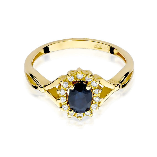 Inel Aur 14K cu Safir 0.70 ct si Diamante Naturale 0.12 ct