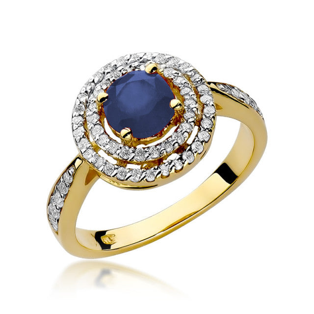 Inel Aur 14K cu Safir 1.00 ct si Diamante Naturale 0.37 ct