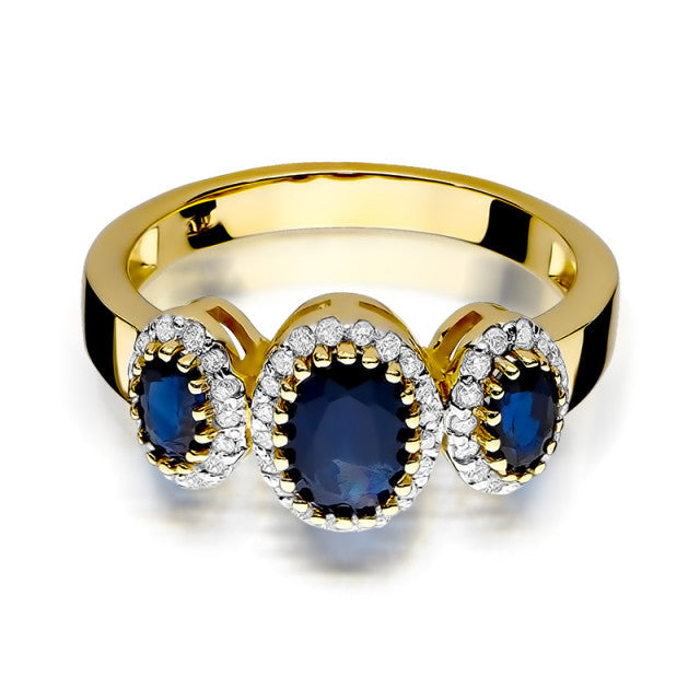 Inel Aur 14k cu Safir 1.30 ct si Diamante Naturale 0.24 ct