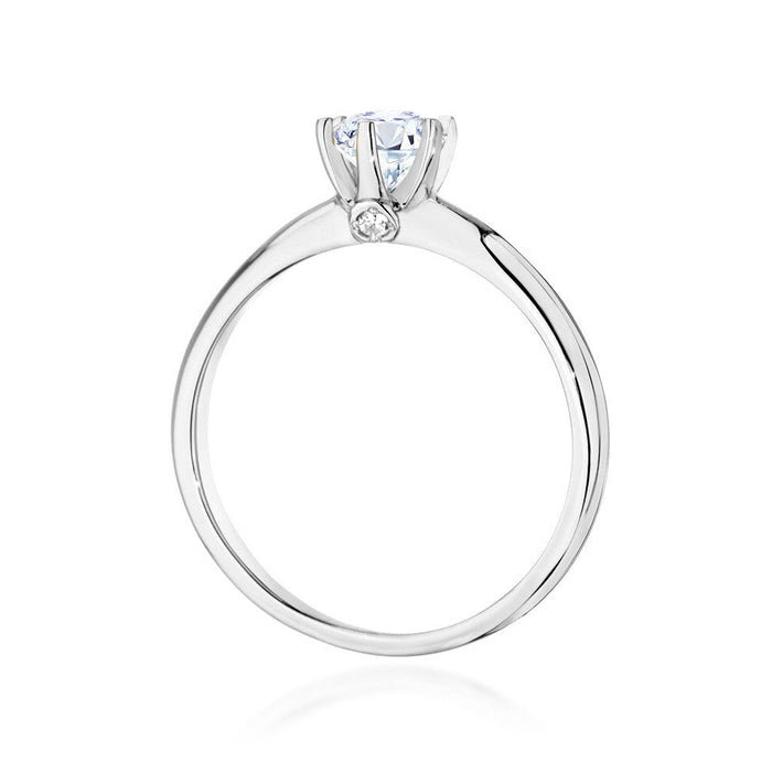 Inel Aur 14K cu Safir Alb 0.60 ct si Diamante Naturale 0.04 ct
