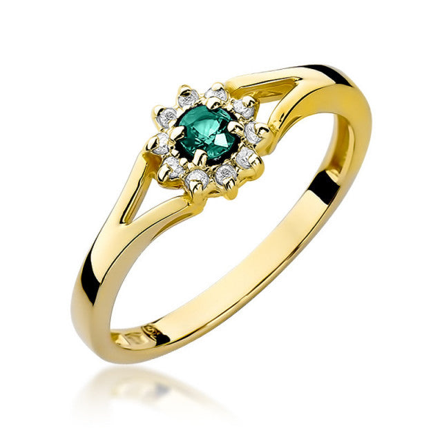 Inel Aur 14K cu Smarald 0.10 ct si Diamante Naturale 0.09 ct