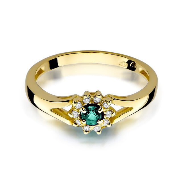 Inel Aur 14K cu Smarald 0.15 ct si Diamante Naturale 0.09 ct