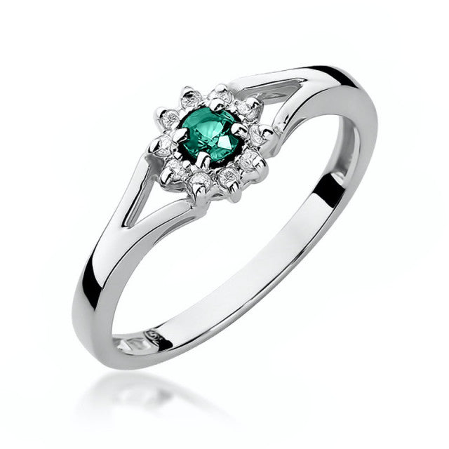 Inel Aur 14K cu Smarald 0.15 ct si Diamante Naturale 0.09 ct