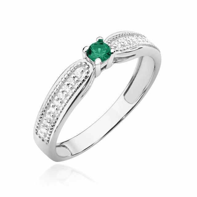 Inel Aur 14K cu Smarald 0.15 ct si Diamante Naturale 0.09 ct