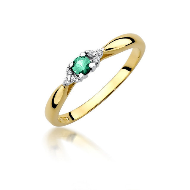 Inel Aur 14K cu Smarald 0.15 ct si Diamante Naturale 0.03 ct