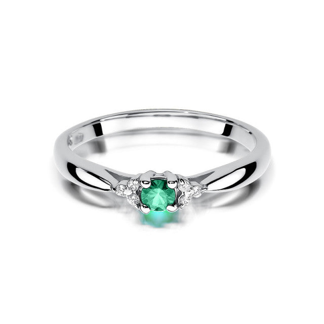 Inel Aur 14K cu Smarald 0.15 ct si Diamante Naturale 0.03 ct