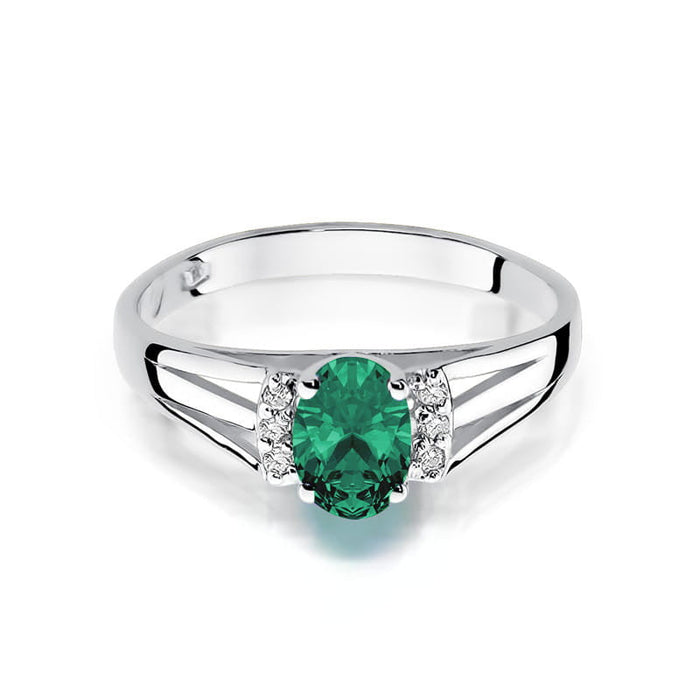 Inel Aur 14K cu Smarald 0.40 ct si Diamante Naturale 0.05 ct