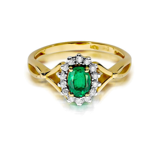 Inel Aur 14K cu Smarald 0.80 ct si Diamante Naturale 0.28 ct