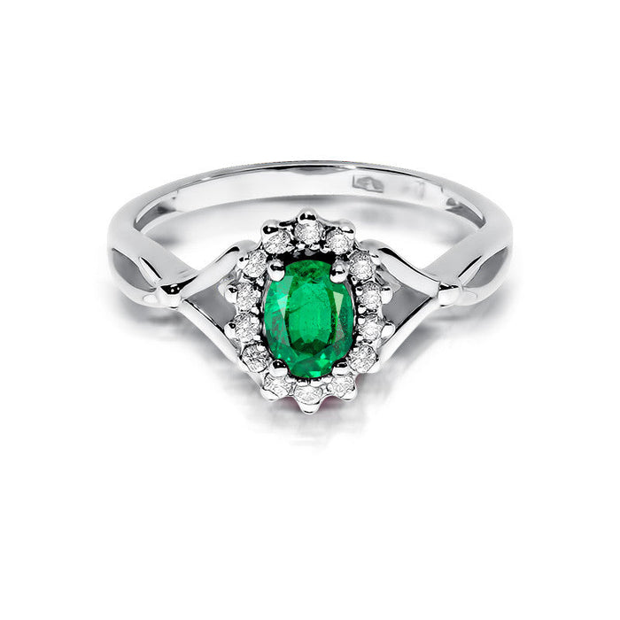 Inel Aur 14K cu Smarald 0.40 ct si Diamante Naturale 0.28 ct