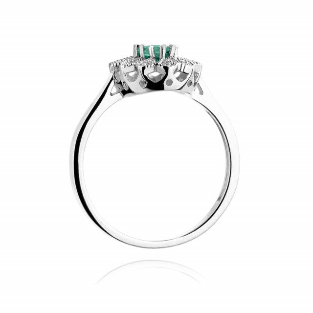 Inel Aur 14K cu Smarald 0.40 ct si Diamante Naturale 0.10 ct