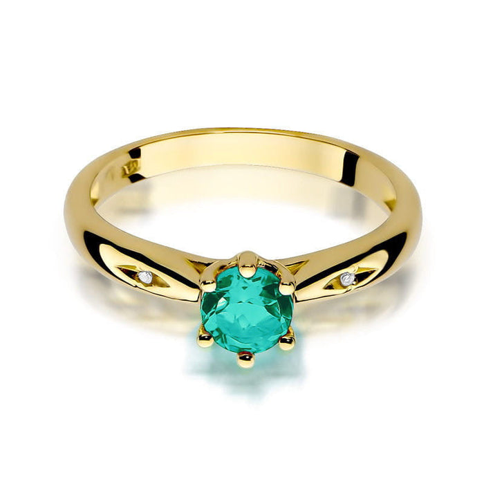 Inel Aur 14K cu Smarald 0.50 ct si Diamante Naturale 0.01 ct