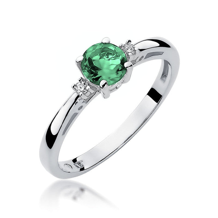 Inel Aur 14K cu Smarald 0.50 ct si Diamante Naturale 0.03 ct