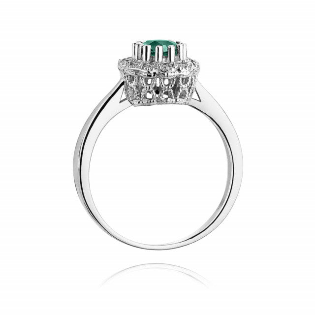 Inel Aur 14K cu Smarald 0.50 ct si Diamante Naturale 0.17 ct