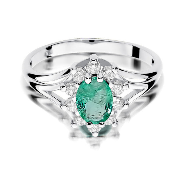 Inel Aur 14K cu Smarald 0.80 ct si Diamante Naturale 0.30 ct