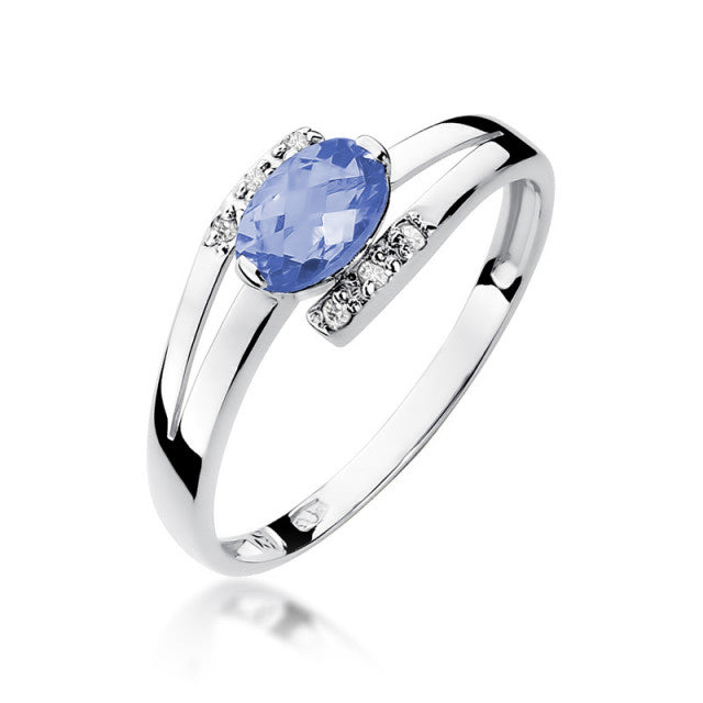 Inel Aur 14K cu Tanzanit 0.40 ct si Diamante Naturale 0.05 ct