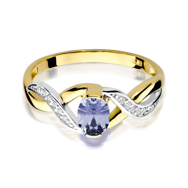 Inel Aur 14K cu Tanzanit 0.40 ct si Diamante Naturale 0.05 ct