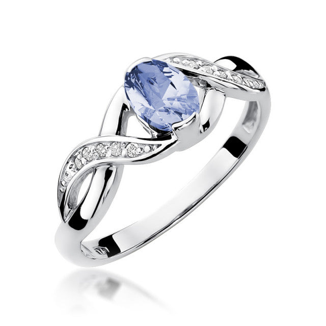 Inel Aur 14K cu Tanzanit 0.40 ct si Diamante Naturale 0.05 ct