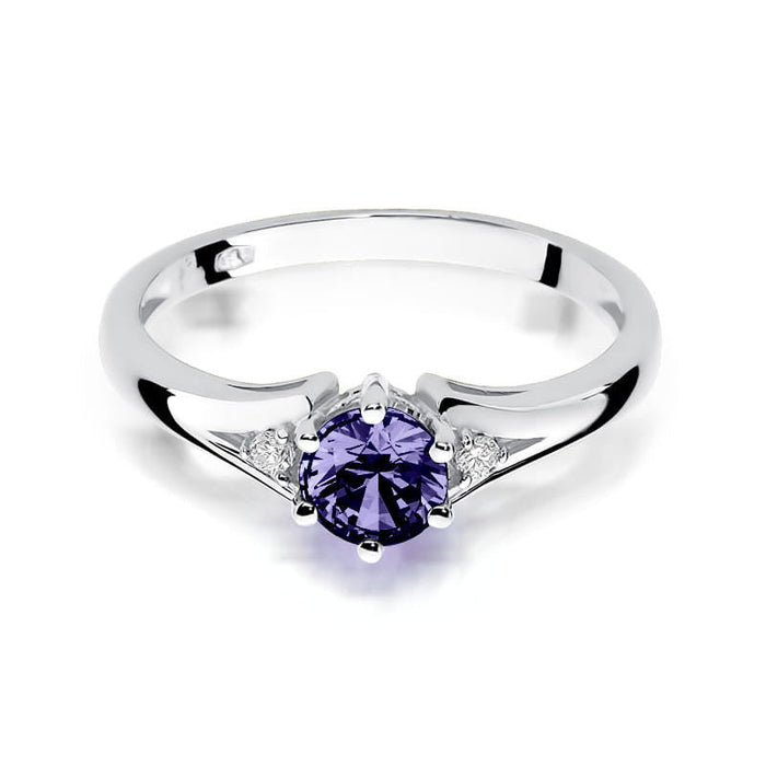 Inel Aur 14K cu Tanzanit 0.50 ct si Diamante Naturale 0.03 ct