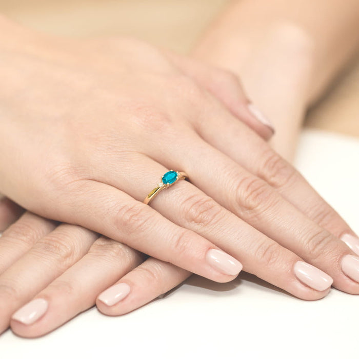 Inel Aur 14K cu Topaz 0.50 ct si Diamante Naturale 0.03 ct