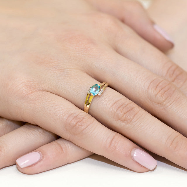 Inel Aur 14K cu Topaz 0.50 ct si Diamante Naturale 0.05 ct