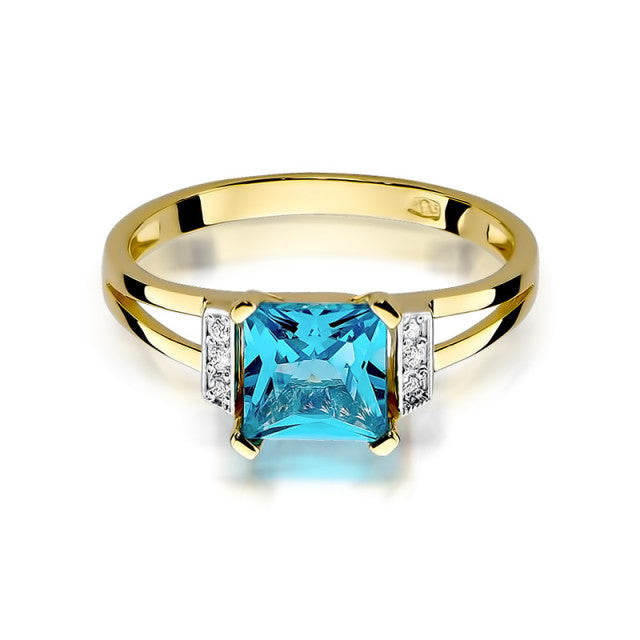 Inel Aur 14K cu Topaz 1.40 ct si Diamante Naturale 0.03 ct