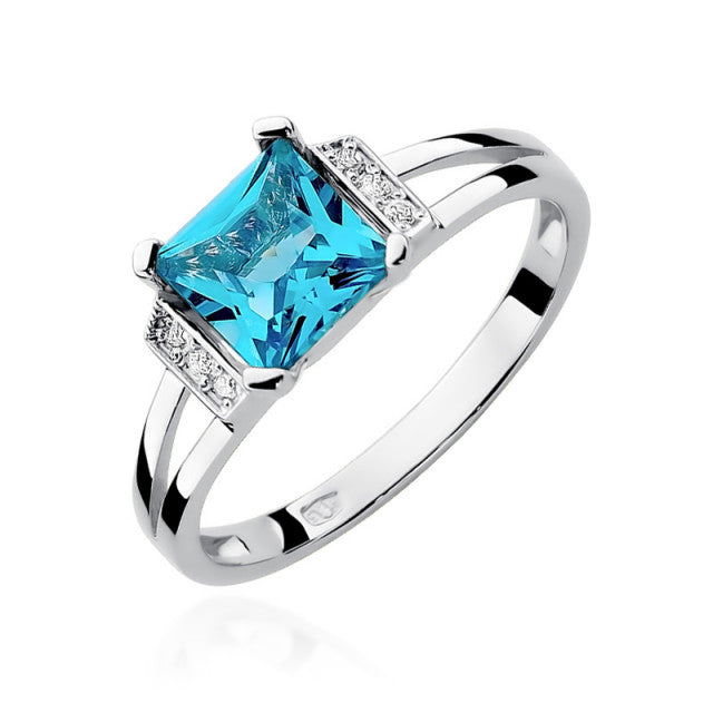 Inel Aur 14K cu Topaz 1.40 ct si Diamante Naturale 0.03 ct