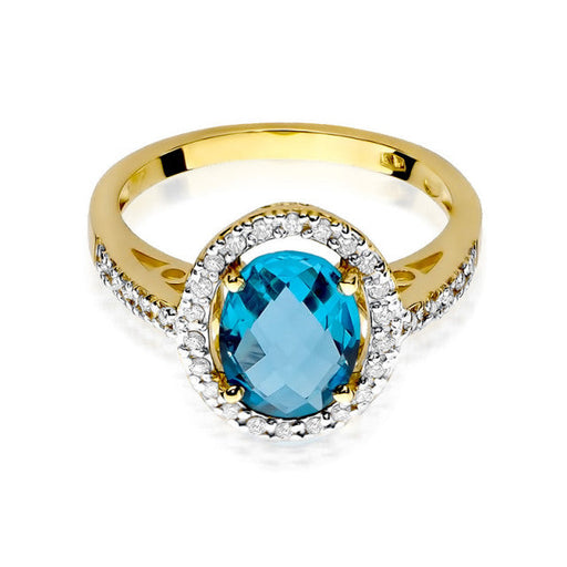 Inel Aur 14K cu Topaz Swiss 1.70 ct si Diamante Naturale 0.16 ct