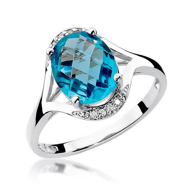 Inel Aur 14K cu Topaz Swiss 3.00 ct si Diamante Naturale 0.04 ct