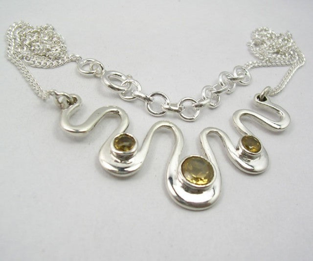 Lantisor Argint 925 cu Citrin 43.5 cm lungime