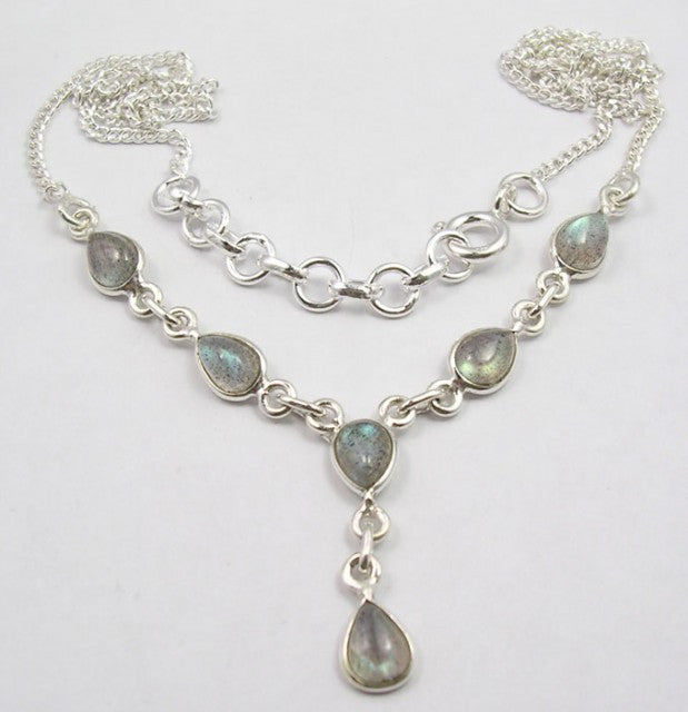 Lantisor Argint 925 cu Labradorit 47.5 cm lungime