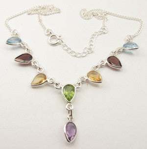 Lantisor Argint 925 cu Piatra Multicolora 45.5 cm lungime