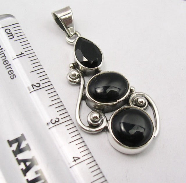 Pandantiv Argint 925 cu Onix Negru 4.1 cm lungime