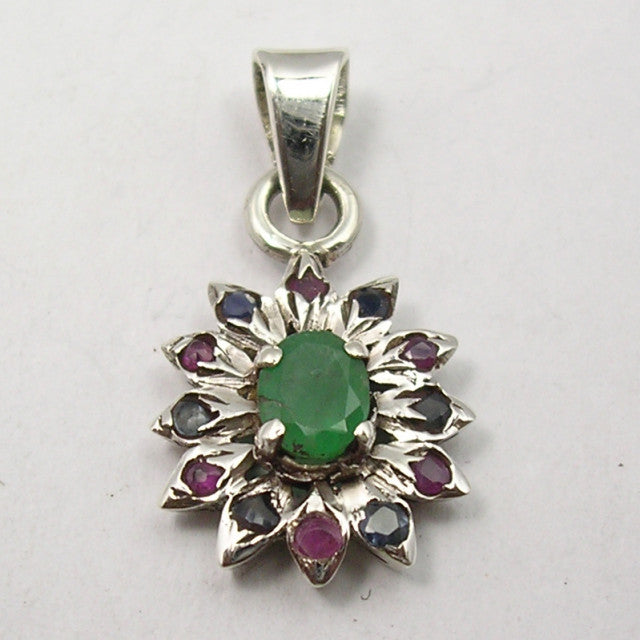 Pandantiv Argint 925 cu Smarald, Rubin si Safir, 2.3 cm lungime