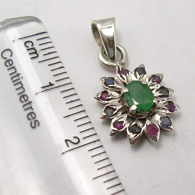 Pandantiv Argint 925 cu Smarald, Rubin si Safir, 2.3 cm lungime