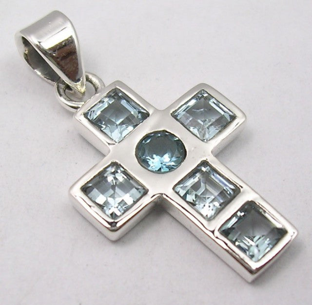 Pandantiv Argint 925 cu Topaz Albastru 3,1 cm lungime