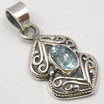 Pandantiv Argint 925 cu Topaz Albastru, 3.2 cm lungime