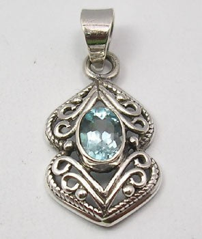 Pandantiv Argint 925 cu Topaz Albastru, 3.2 cm lungime