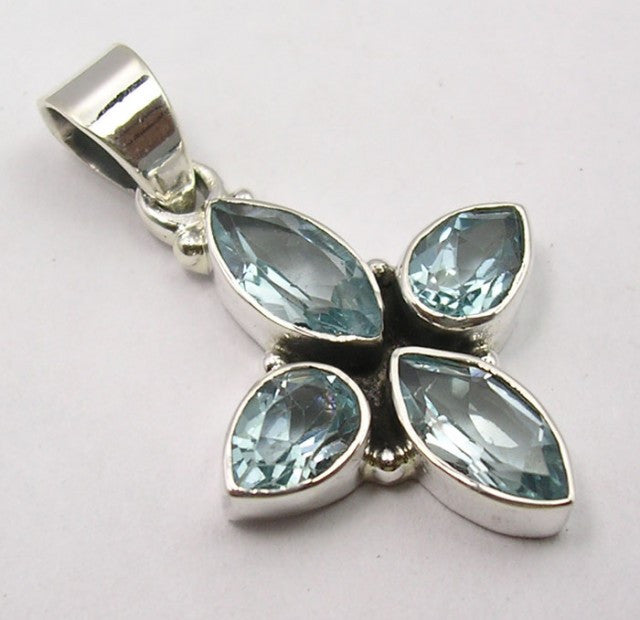 Pandantiv Argint 925 cu Topaz Albastru 3,2 cm lungime