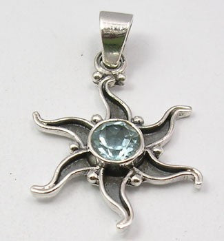 Pandantiv Argint 925 cu Topaz Albastru 3,5 cm lungime