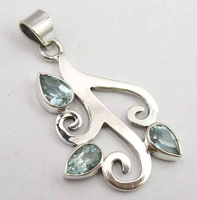 Pandantiv Argint 925 cu Topaz Albastru 4.2 cm lungime