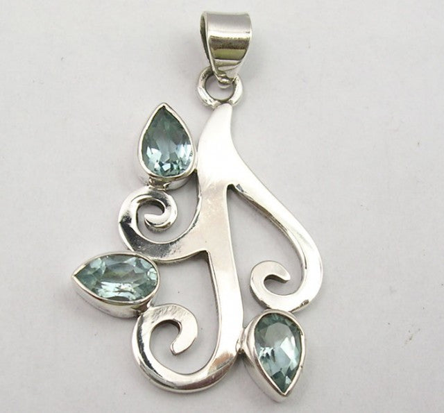 Pandantiv Argint 925 cu Topaz Albastru 4.2 cm lungime