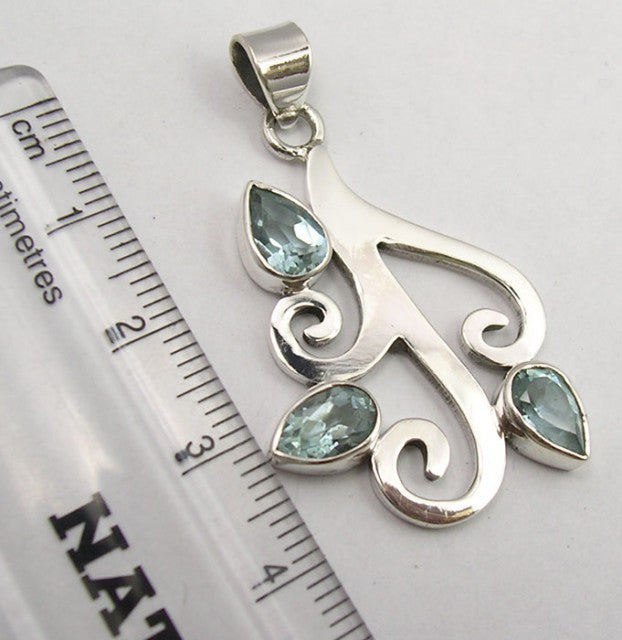 Pandantiv Argint 925 cu Topaz Albastru 4.2 cm lungime