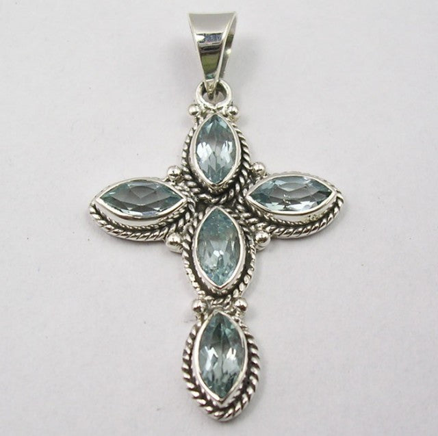 Pandantiv Argint 925 cu Topaz Albastru 4.4 cm lungime