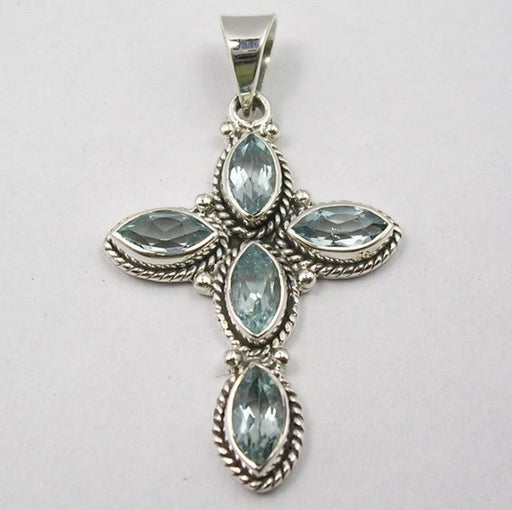 Pandantiv Argint 925 cu Topaz Albastru 4.4 cm lungime