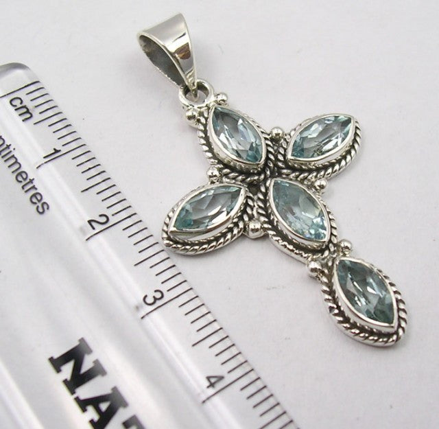 Pandantiv Argint 925 cu Topaz Albastru 4.4 cm lungime